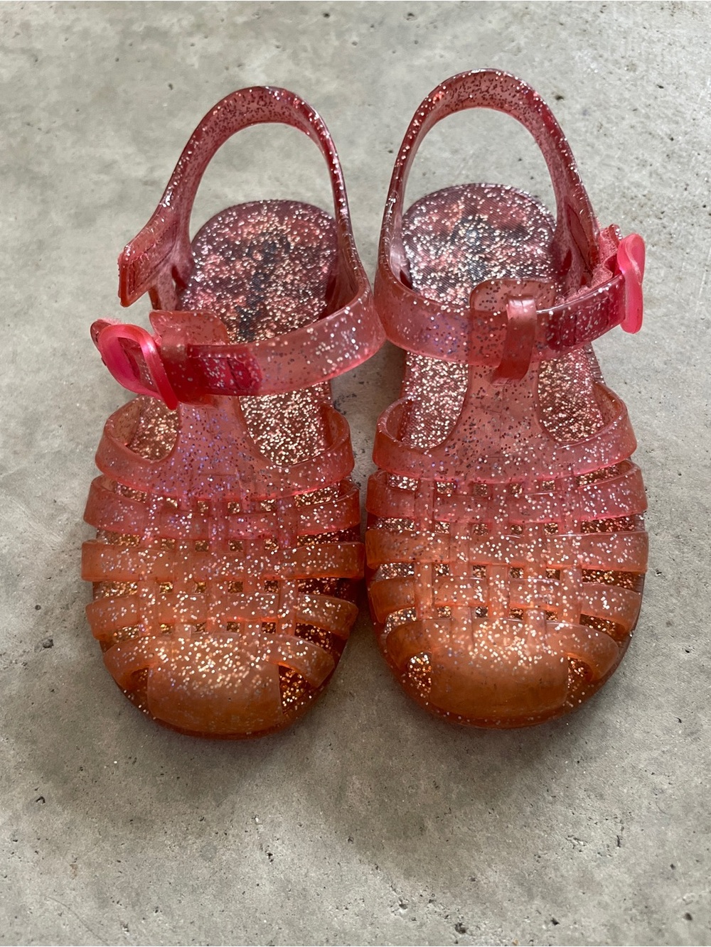 Cat & Jack Toddler Girl Pink and Orange Glitter Fisherman Jelly Sandals 9T